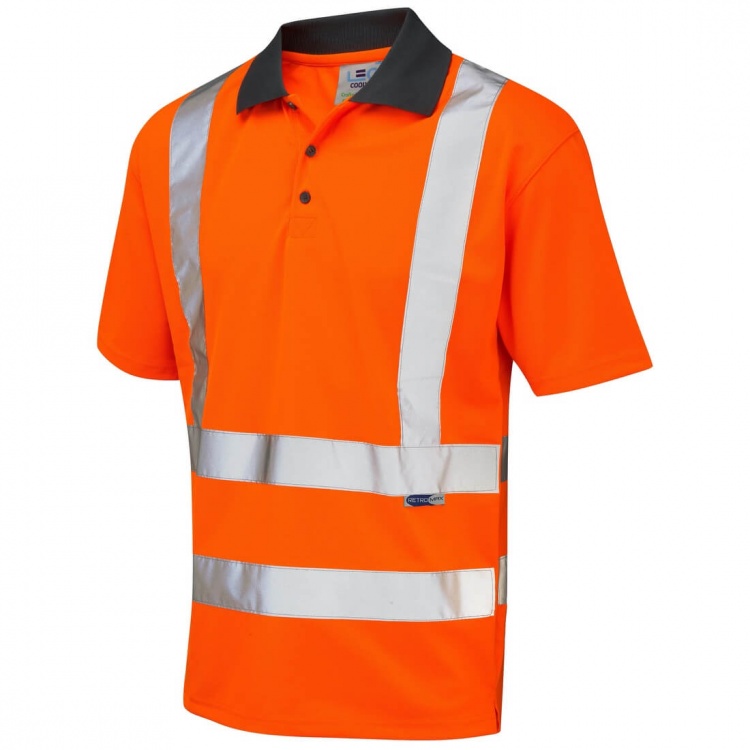 Leo Workwear P02-O Rockham EcoViz Coolviz Class 2 Hi Vis Polo Shirt Orange